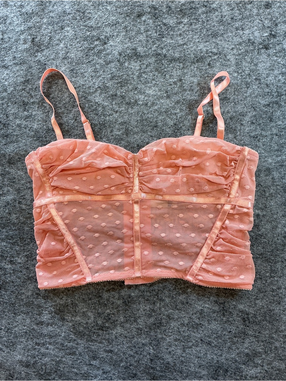 Mucci Sheer Dotted Lace Bustier Crop Top - Peach Pink Size S